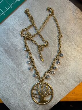 Cabi Gold-Tone Tree of Life Necklace with Clear Crystal Drops